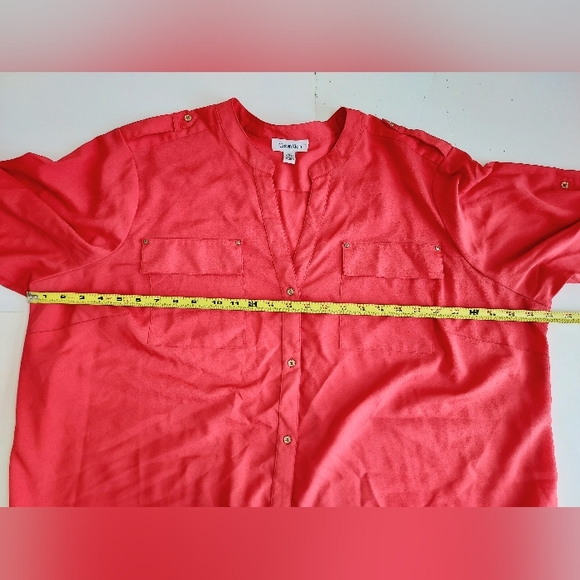 Calvin Klein Plus Ladies 3X Red Long Sleeve Button Down Blouse W/Pockets - Picture 4 of 11